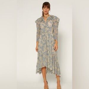 NWT Current Air Elegant Lace Midi Dress in Blue and Cream Small